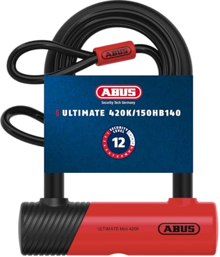 ABUS Bügelschloss Ultimate 420K mit Schlosshalterung USH - robustes Fahrradschloss mit praktischer Halterung zum Transport - Fahrrad-Zubehör - Variante 150HB140 + Cobra 10/120 Stahlkabel mit Schlaufen