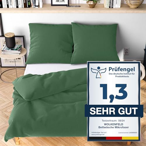 Wolkenfeld Winter Bettwäsche 135x200 cm – Grun - kuschlig weich & bügelfrei – ÖKO-TEX Zertifiziert – Mikrofaser Bettwäsche-Sets 1x Bettbezug 135 x 200 + 1x Kissenbezug 80x80