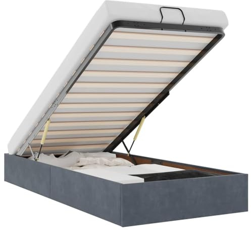 vidaXL Ottoman-Bett ohne Matratze Dunkelgrau 100x200 cm Samt, Bettrahmen, Bettgestell mit Stauraum, Polsterbett, Bettgestell, Bettrahmen mit Stauraum