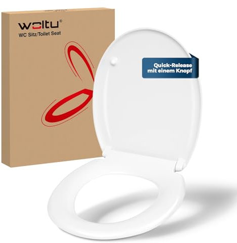 WOLTU Tapa de Inodoro, Asiento de Inodoro con Mecanismo de Cierre Suave, Asiento de Inodoro con Liberación Rápida, Forma O, de Duroplast, Fijación Superior, Blanco, WS2982