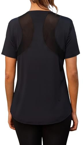 Crewhpo Sportshirt Damen Kurzarm Leichtes Atmungsaktiv Sport Tshirt Funktions Back Mesh Sport Oberteile Funktionsshirt Rundhals Locker Laufshirt Fitness Yoga Gym Top