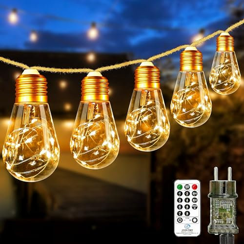 btfarm LED Lichterkette Außen mit Fernbedienung, 9M Vintage Lichterkette Strom Outdoor mit 16 Glühbirnen 8 Modi Timer Lichterketten Aussen für Balkon Garten Party Zimmer Innen Deko (Warmweiß)