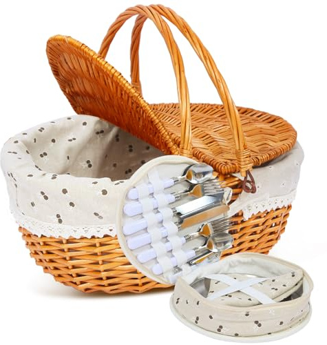 HYBDAMAI picknickkorgset av vide för 4 personer med lock och handtag. Picknickkorg med tvättbart foder och bestickset för utomhus, camping, halloween, jul och födelsedag