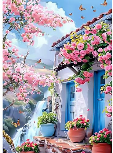 CEOVR Paysage Diamond Painting Adulte,​Peinture Diamant Adulte,5D DIY Diamond Art Kit Complet,Maison à la Montagne,30x40cm