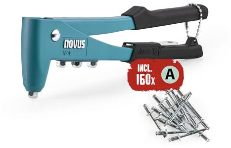 NOVUS TOOLS Pinze per rivetti ciechi N-10 Set con 160 rivetti ciechi, pinze rivetti in alluminio con testa di precisione, bocchini integrati, set di valigie perfetto per principianti e riparazioni fai