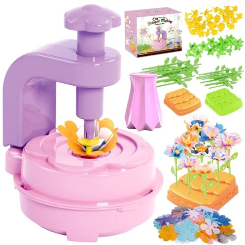 Blompress och pysselset barn från 3 år – gör-det-själv-pinne och pokeset med blommaskin, poke i konst barn, stygnpresenter flickor, blommor, pyssel – kreativ present för flickor 3–10 år