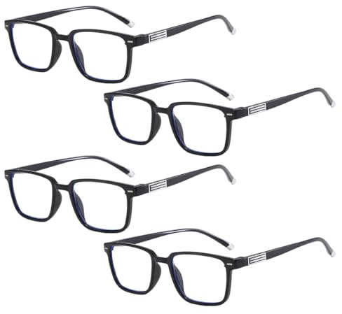HABNI Lunette Loupe, 4 Pièces, Grande Paire Rectangulaire, Charnières À Ressort Confortables, Résistante Aux Rayures, Noire, +150 Degrés.