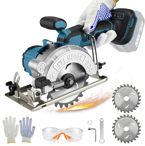 Akku Handkreissäge, 7000RPM Bürstenlose Mini Kreissäge für Makita 18V Batterie mit 2 Sägeblättern (125mm), Handkreissäge Einstellbarer Schnittwinkel für Schneiden von Fliesen und Holz