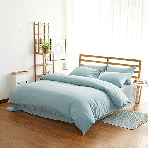 Bettwäsche-Set 4 teilig Lightweight Mikrofaser Weich Bettbezüge Betttuch Kissenbezug Hellblau