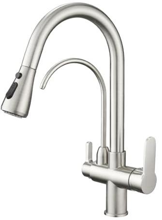 WANFAN Kitchen Sink Faucet with Pull Down Sprayer 2 Handle 3 in 1 Water Filter Purifier Faucets Brushed Nickel 0195SN