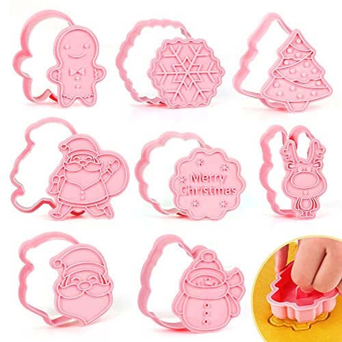 Formine per Biscotti Natale, 8 pezzi Stampini Biscotti Natale, 3D Pressable Formine per Biscotti, Christmas Cookie Cutter per Biscotti Natalizie Torta, Gingerbread Man, Fiocco di neve, Renna