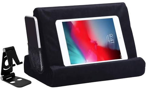 2pcs Multi-Angle Tablet Holder Cushion Stand with Net Pocket & Black Color Phone Stands Upgraded Tablet Pad Support for Phone,Pad,Books ( Black )