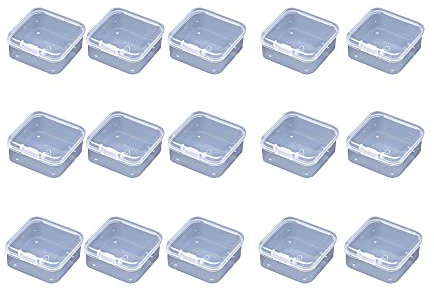 WYAN 15 Pack Square Clear Plastic Storage Containers Box with lids, for organizer Box Case for Beads,earplug, and More Small Items(4.3x4.3cm)