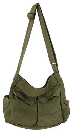 KlaOYer Canvas Messenger Bag Large Hobo Bag Crossbody Shoulder Bag Tote Bag with Pocket for Women and Men, Grün, Tragetasche aus Segeltuch