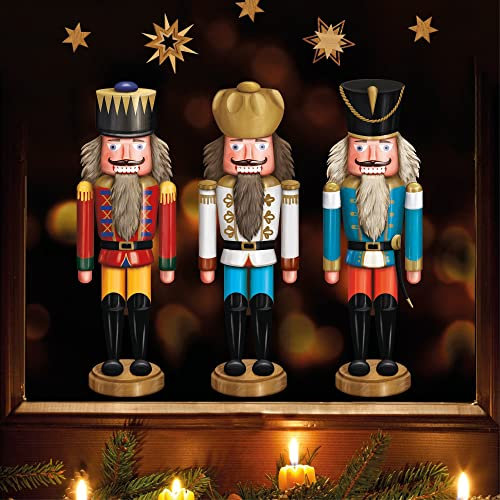 Wandtattoo Loft Fensterbilder Weihnachten mit 3 Nussknackern und Sternen – Wiederverwendbar – A4 Bogen, 20 Sticker – Weihnachstdeko Fenster Kinderzimmer, Weihnachtsbilder Fenster, Fensterbild Winter