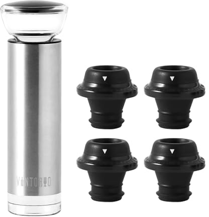 Vintorio Vacuum Wine Saver Pump with 4 Reusable Bottle Stoppers