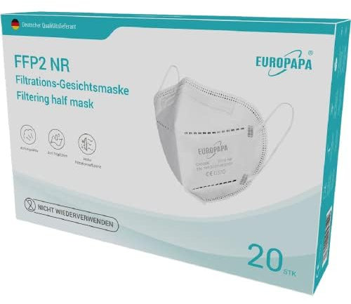 EUROPAPA® 200x FFP2 Weiss Masken Atemschutzmaske 5-Lagen Staubschutzmasken hygienisch einzelverpackt Stelle zertifiziert EN149 Mundschutzmaske EU2016/425