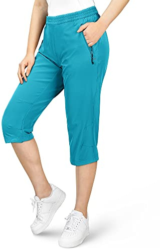 33,000ft Women's 3/4 Capri Hiking Trousers Stretch Lightweight Cycling Trousers Pockets Summer Outdoor Golf Trousers, blue-green, 12