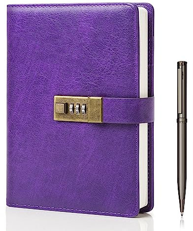 WEMATE Tagebuch mit Schloss, A5 PU-Leder-Tagebuch, 240 Seiten, Vintage, passwortgeschütztes Notizbuch mit Stift und Geschenkbox, Planer, Organizer für Damen und Herren, 21,8 x 14,7 cm
