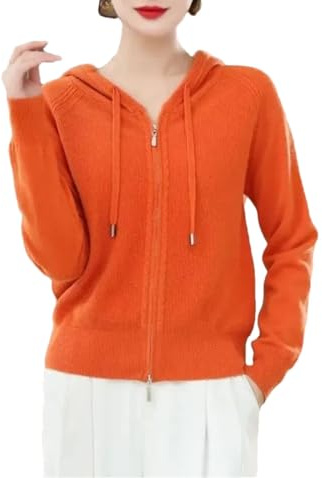Pull Court en Tricot pour Femme, Manteau, Veste Cardigan, Ample, À Capuche, Fin, Printemps-Automne Orange XL