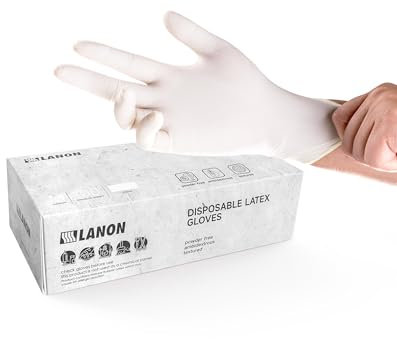 LANON 5 Mil Latexhandschuhe 100 Stück, Lebensmittel Einweghandschuhe mit Texturierte Fingerspitzen, Puderfrei, Weiß, Größe L