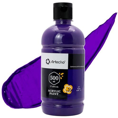 Artecho Acrylfarbe Violett 500 ml, Wasserfest und Lichtecht, Schnell Trocknend, Acrylfarbe für Leinwand, Holz, Stoff, Handwerk, Leder und Stein.