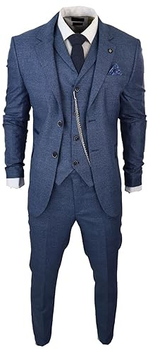 Costume Homme 3 Pièces pour Carreaux Prince de Galles Coupe Ajustée - Bleu 52