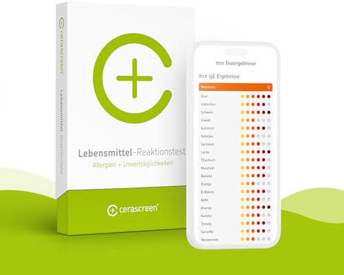 Lebensmittel-Reaktionstest von CERASCREEN – Allergien und Unverträglichkeiten von 42 verschiedenen Lebensmitteln testen | Weizen, Milch, Nuss | Professionelles Labor I Detaillierter Ergebnisbericht