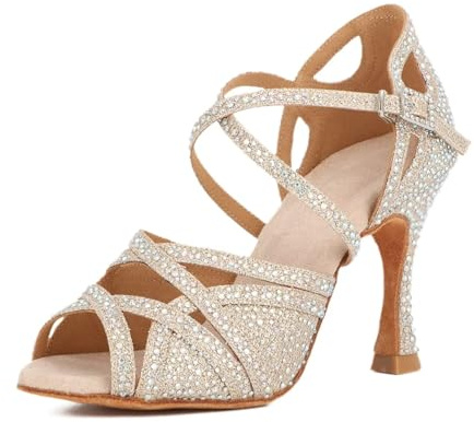 Syrads Femmes Strass Chaussures De Danse Salle De Bal Latin Salsa Dansant Talons Chaussures Peep Toe Cross Strap Femmes