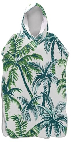 Mnsruu Poncho de surf, serviette de plage à capuche, serviette de bain avec feuilles de palmier tropicales, couverture de bain pour homme et femme, plage, piscine, parc aquatique