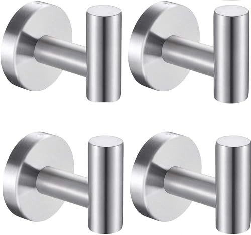 YUET 4 Pezzi Ganci Portasciugamani in SUS 304 Acciaio Inox Gancio Appendiabiti da Parete Con Accessori a vite per Cucina e Bagno Asciugamani Muro Accappatoio (4 Argento Spazzolato)