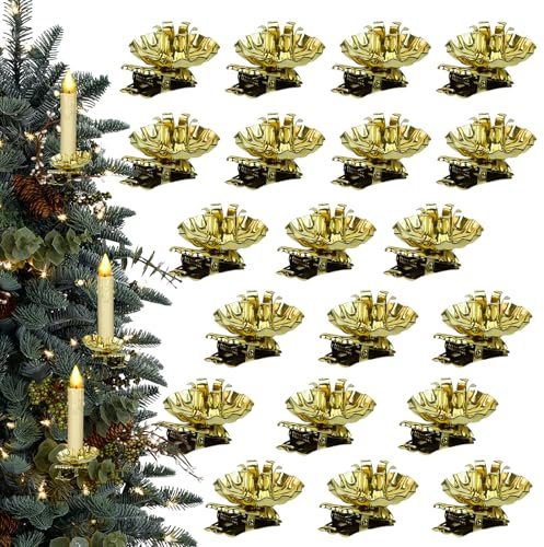 JOLIGAEA 20 Stück Baumkerzenhalter Clip, Mini Gold Kerzenhalter für Weihnachtsbaum, Kerzenständer Metall Vintage Kerzenhalter Gold mit Clip für Hochzeit, Feier, Party, Weihnachten Dekoration