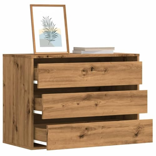 Annlera Schubladenschrank 80x41x58 cm Artisan-Eiche Wohnzimmer Möbel Aufbewahrungsschrank Flur Schrank Beistellschrank Moderner Schrank Sideboard Mehrzweckschrank Holzwerkstoff mit 3 Schubladen