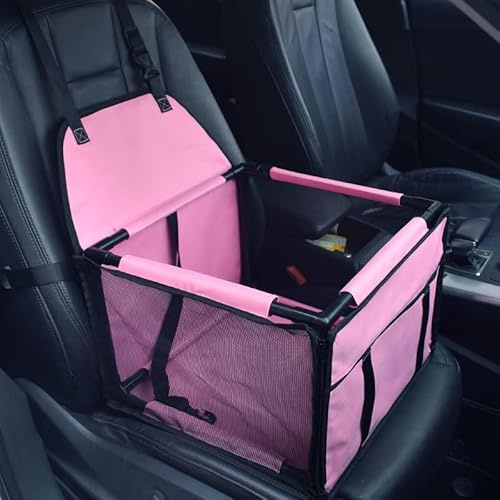 GoBuyer Waterproof Pet Dog Car Seat Booster Carrier Box and Basket with Seat Belt Harness Restraint for Puppy Cat Travel (Pink, Medium 50x40cm)