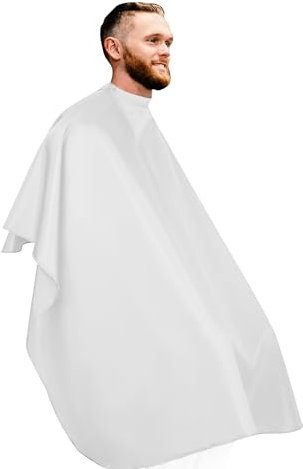 aashta® Mantella da Parrucchiere, Leggera, per Taglio Capelli, Professionale e Uso Domestico, 143 x 126 cm, Chiusura a Bottoni Bianco Prodotto in Cottone