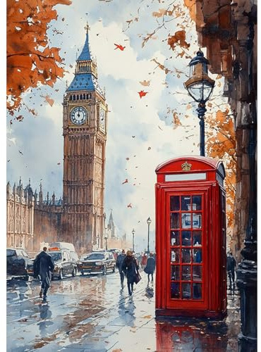 DAERLE 5D DIY Diamond Painting Kit Completo Vecchia Londra Vista dalla strada, Diamantini Strass Ricamo a Punto per Adulti, Kit per Pittura Diamante Mosaico Fai Da Te Decorazione Casa 30x40cm