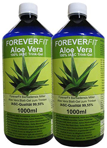 ForeverFit Aloe Vera Trinkgel 2 x 1000ml Barbadensis Miller Blattgel unverdünnt KEIN Saft KEIN Konzentrat OHNE künstliche Vitamine. Acemannan bis 1200mg/Liter. 30241