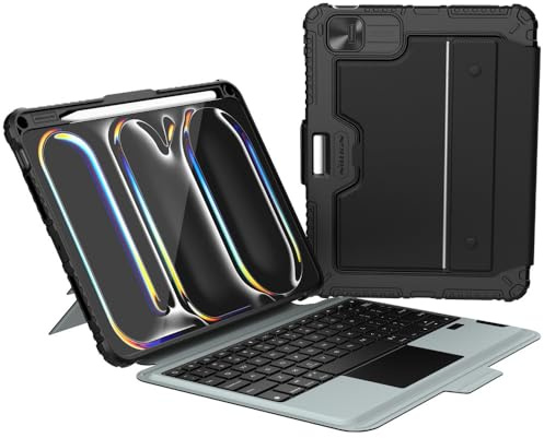 Nillkin Custodia con tastiera retroilluminata e bumper Combo progettata per Apple iPad Pro 11 2024, portapenne, cover antiurto, supporto, trackpad e tastiera rimovibile, colore nero