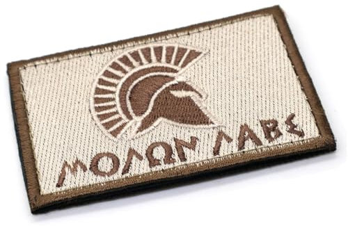 Tan Spartan Helmet Molon Labe Tactical Morale Patch Tyg Broderad Väst Märke 8 cm x 5 cm Krok & Loop Airsoft