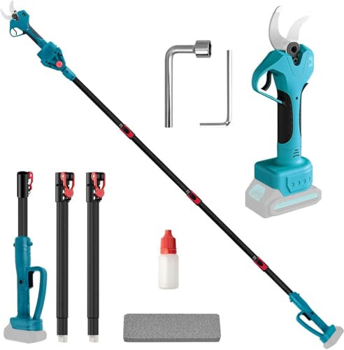 Tijera de podar eléctrica de 40MM, Tijeras de podar eléctricas Profesionales de con pértiga telescópica de 2.2 m Compatible con Makita 18V batería, Podadora Electrica/Pantalla LCD para Jardinería