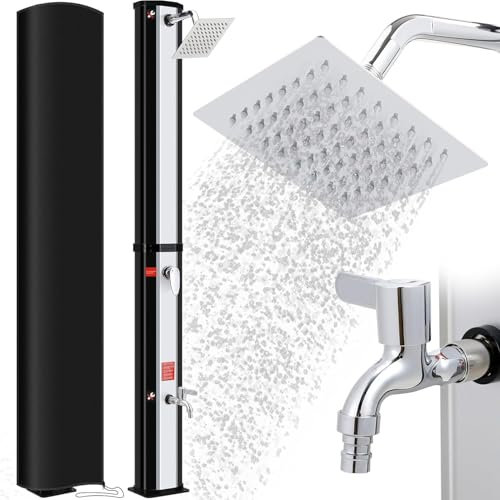 Douche Solaire 60L, 228cm, Douche de Jardin Solaire, Douche de Piscine avec Pommeau de Douche, Douche à Pieds et Housse de Protection, sans Raccordement Électrique, Température de l'Eau jusqu'à 60°C
