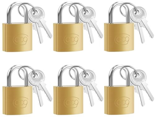MINISOISO 6 Pièces Cadenas à Clé, Cadenas en Laiton de 20 mm, Cadenas à Bagage, Petit Cadenas Casier, Idéal pour Casiers, Sacs de Voyage, Valise, Armoires