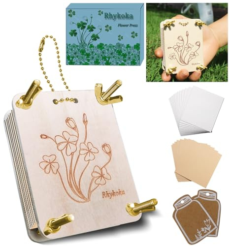 Rhykoka Pressa per fiori tascabile, kit di mini fiori a 6 strati, pressatura di micro fiori, conservazione portatile per piccoli petali di foglie per amanti delle arti e dell'artigianato (oro)
