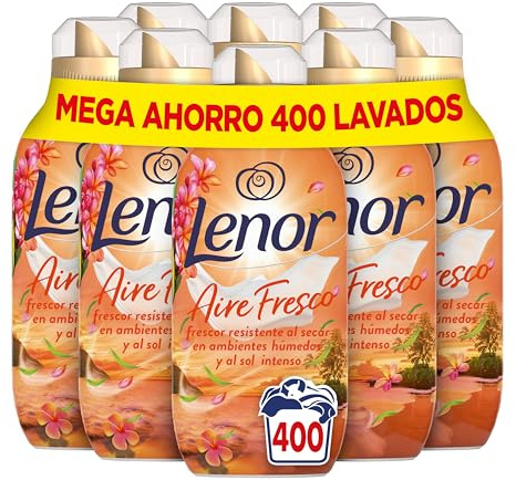 Lenor Aire Fresco Suavizante para ropa, 400 Lavados, Flores Tropical, 400 Lavados, Pack de 8, Frescor resistente al secado en ambientes húmedos o bajo el sol intenso