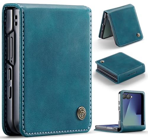 Phernykas Funda para Samsung Galaxy Z Flip 7 Cuero de Primera Calidad Carcasa Protectora Anti-Arañazos Antigolpes Slim PC Dura Móvil para Galaxy Z Flip 7 Funda, Azul-Verde