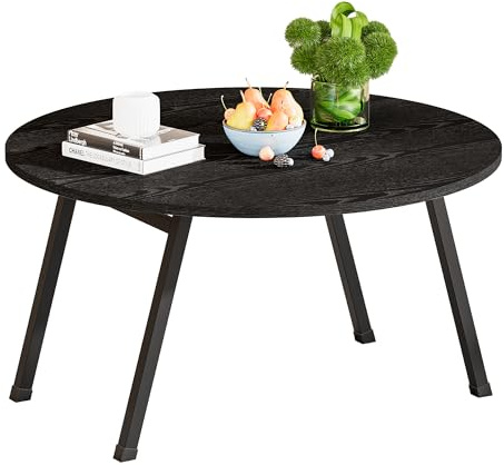 BOPRHOM Folding Coffee Table Small Foldable Coffee Tables for Living Room | Portable Round Coffee Table for Small Spaces,Wooden Accent Center Table Sofa Side Table,Easy Assembly,Black