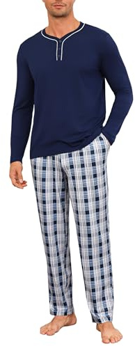 Demegimi Demgimi Pijama Hombre Invierno Friki Pijama Hombre Largo Ropa de Dormir con Top y Pantalones 2 Piezas