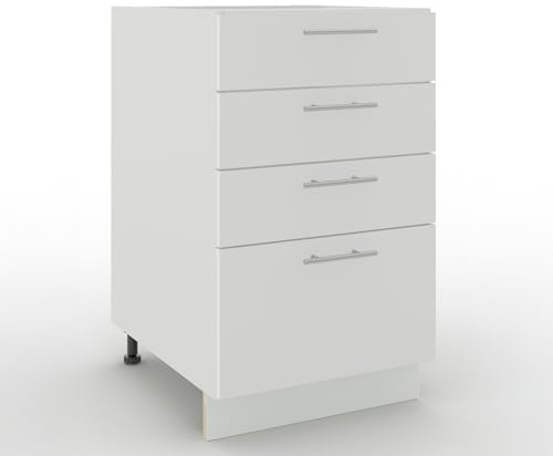 JD Greta Adjustable Kitchen Drawer Base Unit - 500mm - Drawer Cabinet with Fronts (No Worktop) - White Matt