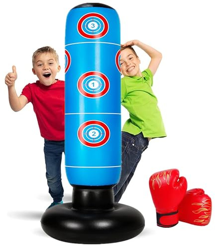 EIVONDA Boxsack Kinder 165cm Aufblasbarer Punchingball Standboxsack mit Boxhandschuhe zum Üben Boxen MMA Karate Taekwondo und zum Abbau aufgestauter Energie bei Kindern 2025 Fassung (Blau)