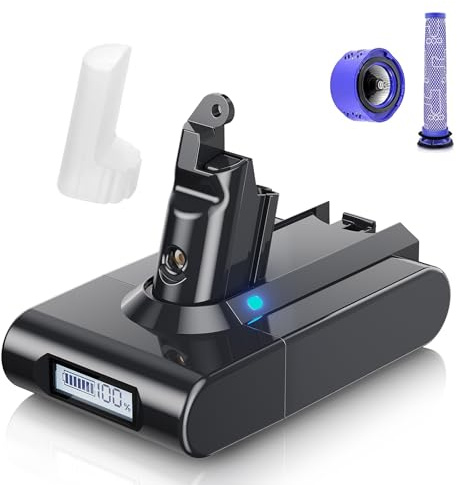 8000mAh V6 Ersatzakku für Dyson V6 Akku mit LCD-Bildschirm Kompatibel mit DC58 DC59 DC61 DC62 DC72 DC74 SV03 SV05 SV06 SV07 SV09 Animal/Absolute/Motorhead/Fluffy (2 Filter)